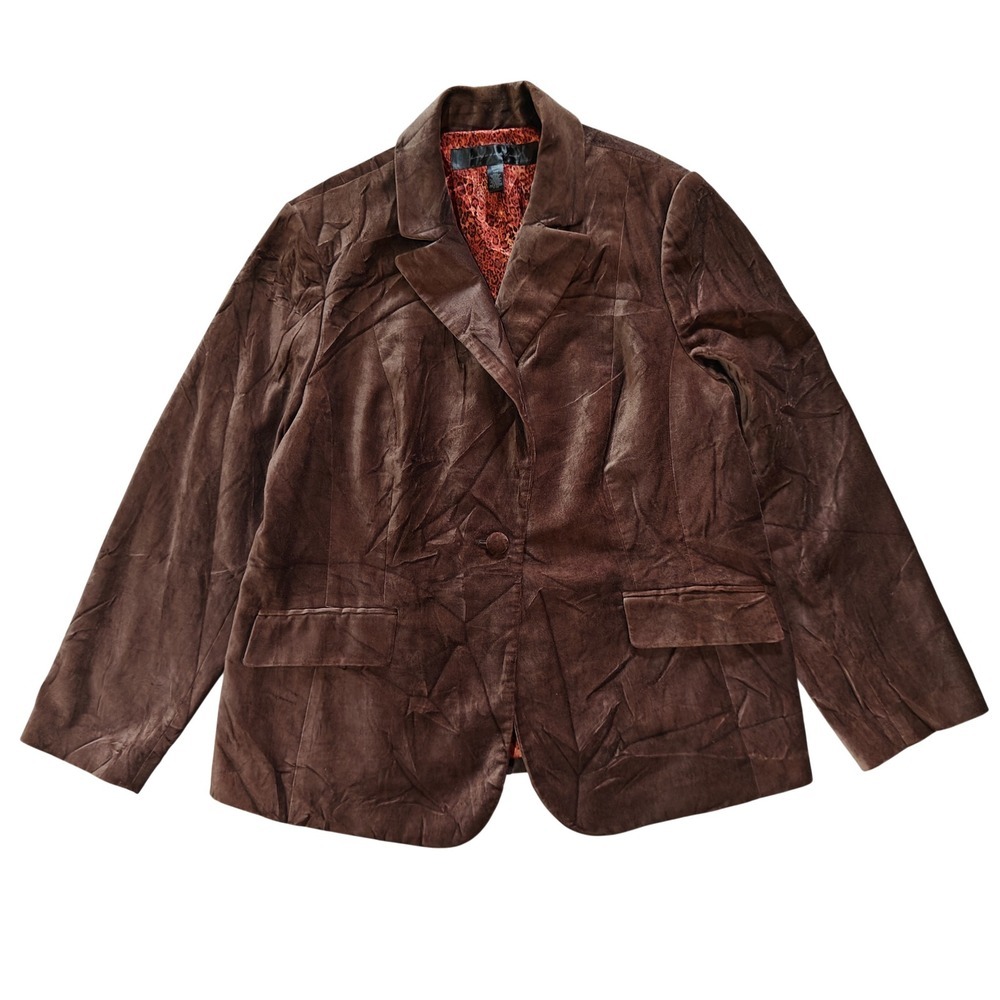Apostrophe Brown Crushed Velvet Blazer Leopard Print Lining Size 18W Chocolate